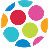Cabana Dots Dessert Plates Birthday Party Disposable Tableware and Dishware (8 Pack), Multi Color, 7".